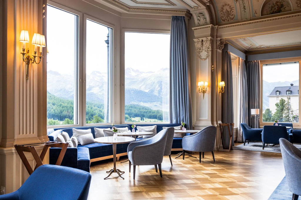 Lobby Lounge at Grand Hotel Kronenhof, Pontresina, Switzerland.