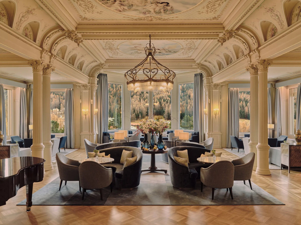 Lobby Lounge at Grand Hotel Kronenhof, Pontresina, Switzerland.