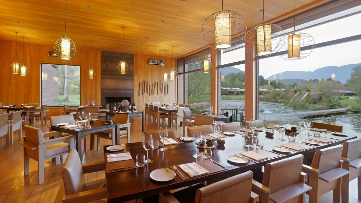 Dining area at andBeyond Vira Vira, Pucon, Chile.