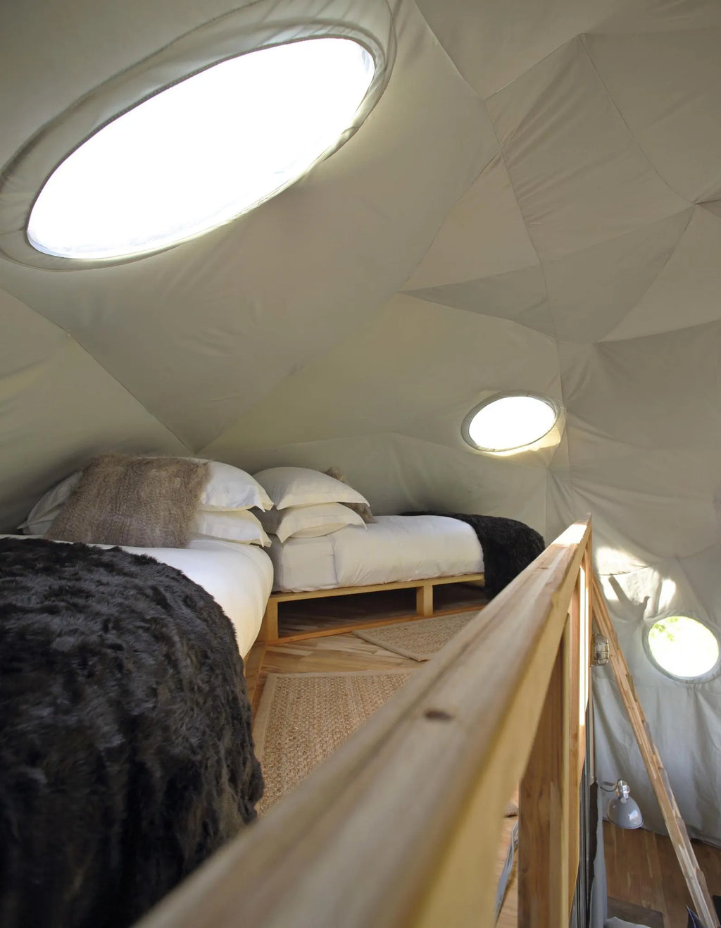 The Highlands - Mezzanine Level Beds at The Highlands, Ngorongoro Crater, Tanzania.