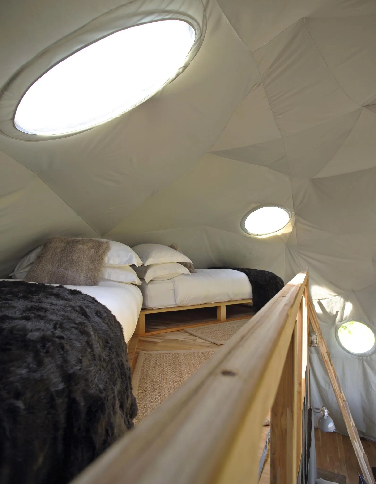 The Highlands - Mezzanine Level Beds at The Highlands, Ngorongoro Crater, Tanzania.
