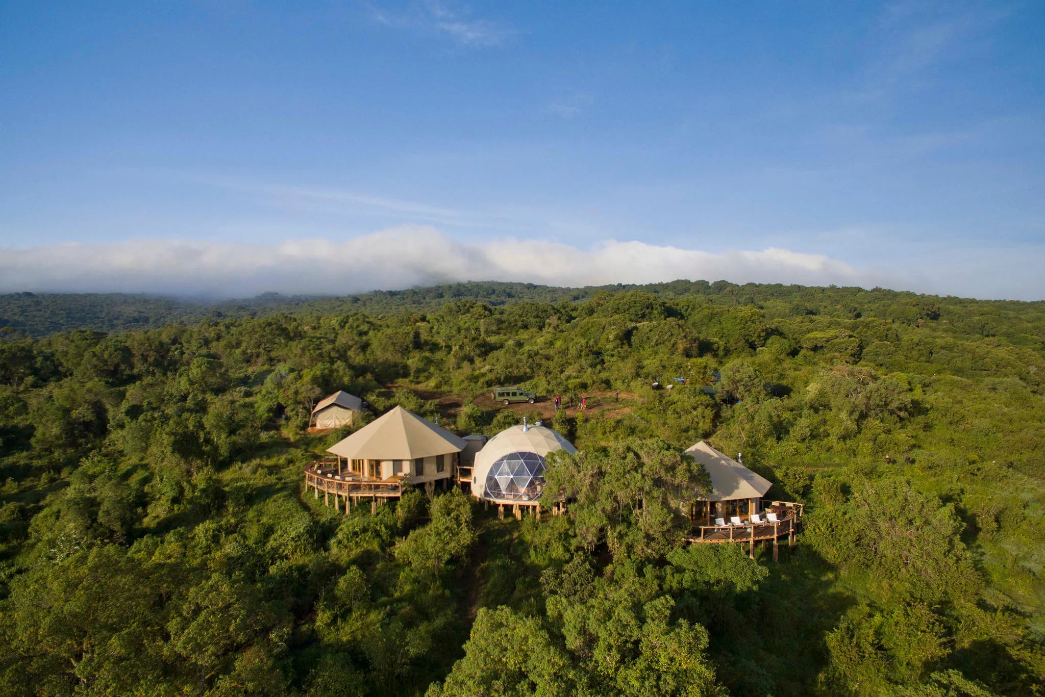 The Highlands - Aerial View of Main Area and Camp at The Highlands, Ngorongoro Crater, Tanzania.
