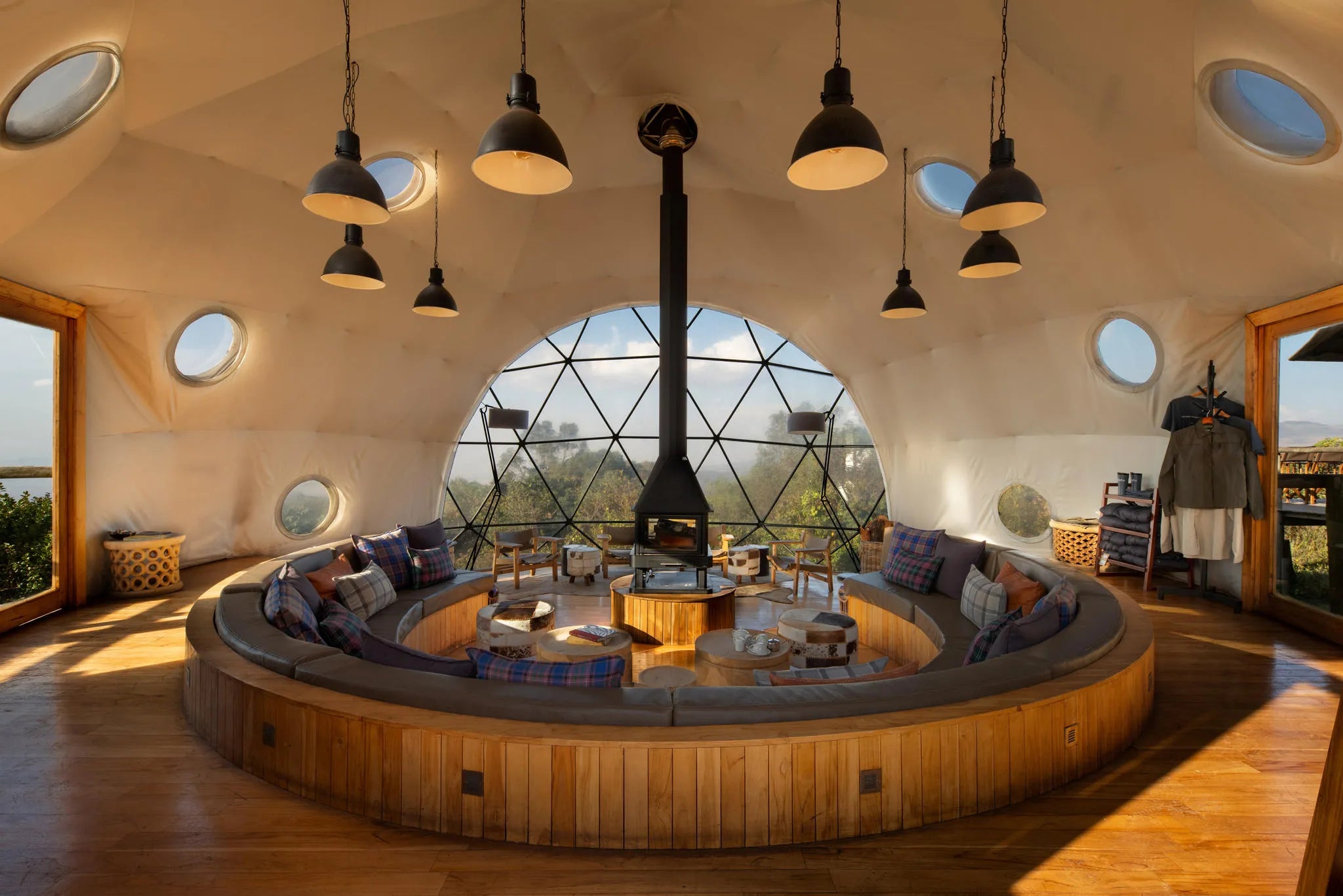 The Highlands - Lounge Dome Interior at The Highlands, Ngorongoro Crater, Tanzania.