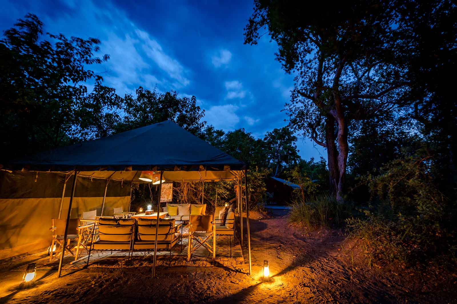 Xobega Island outdoor lounge in the evening