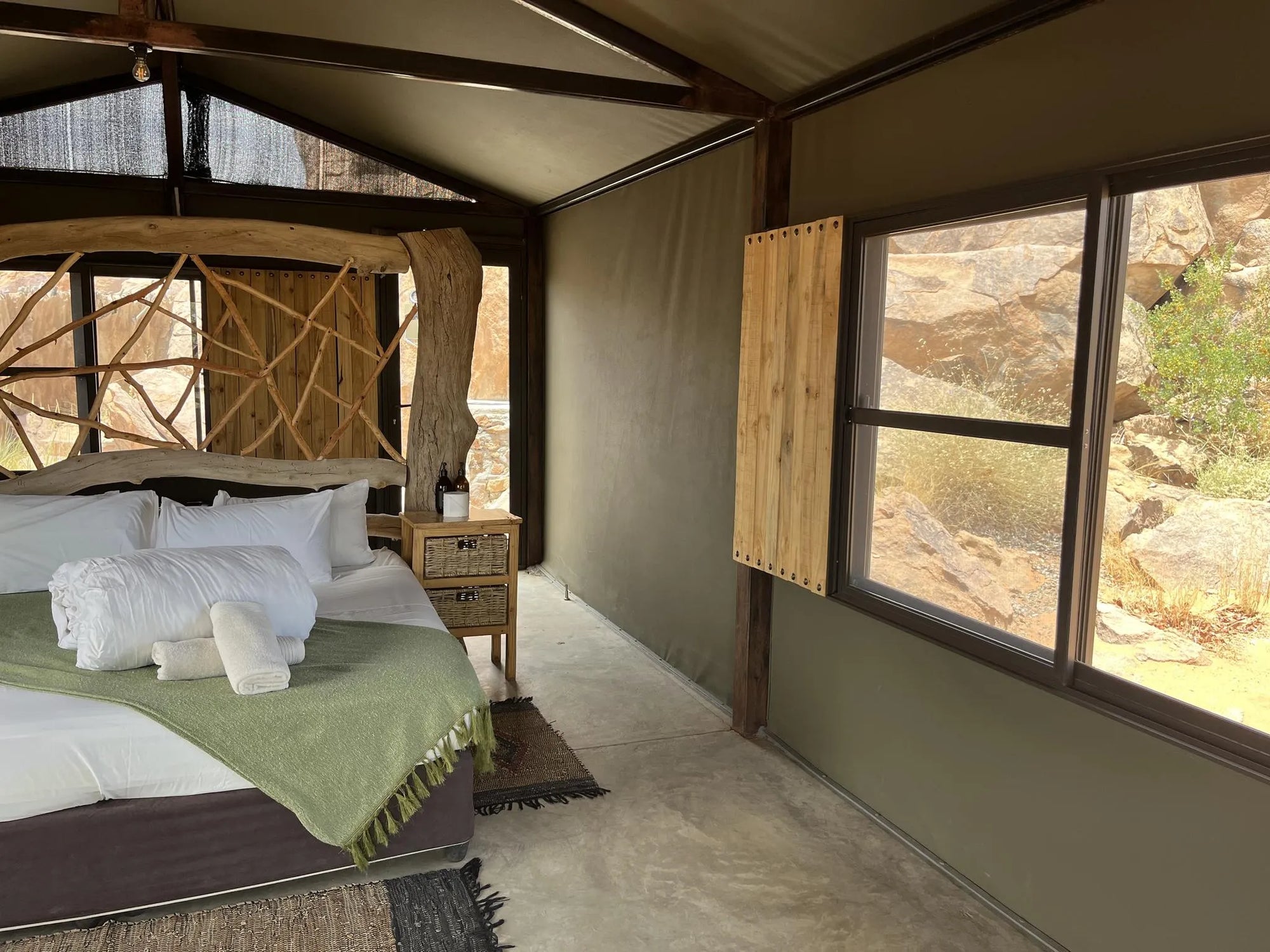 Madisa safari tents interior at Madisa Camp, Twyfelfontein, Namibia.