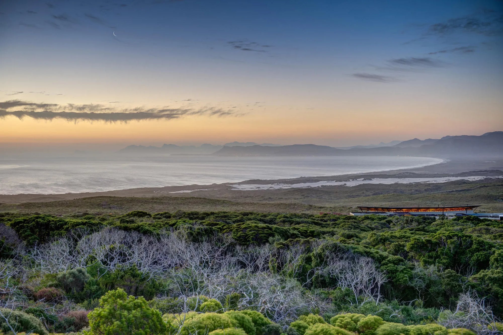 Sunset View from Forest Lodge at Grootbos Private Nature Reserve Forest Lodge, De Kelders, South Africa.