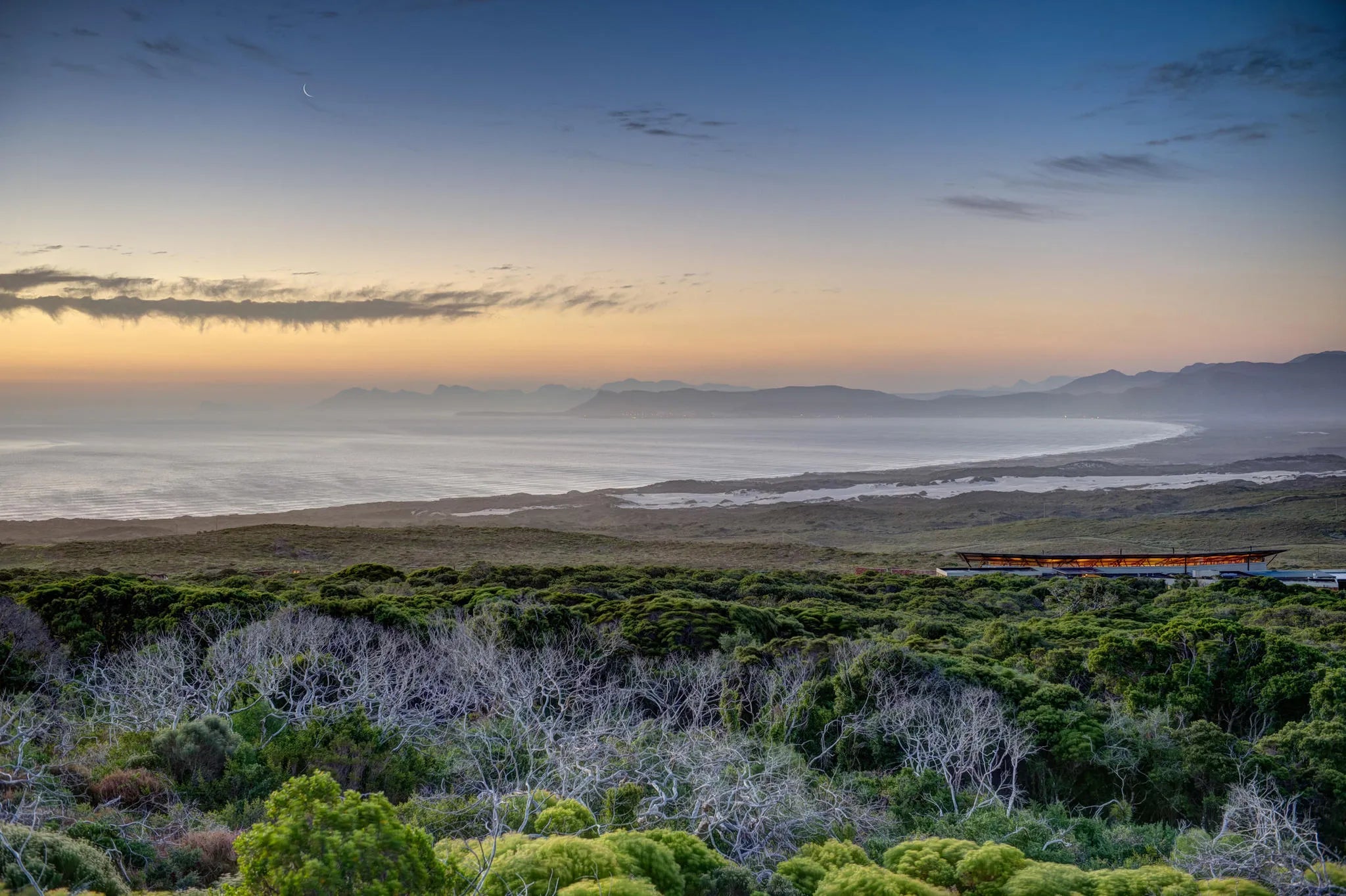 Sunset View from Forest Lodge at Grootbos Private Nature Reserve Forest Lodge, De Kelders, South Africa.