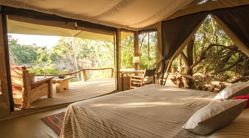 Tent over looking the river at Shompole Wilderness, Shompole Conservancy, Kenya.