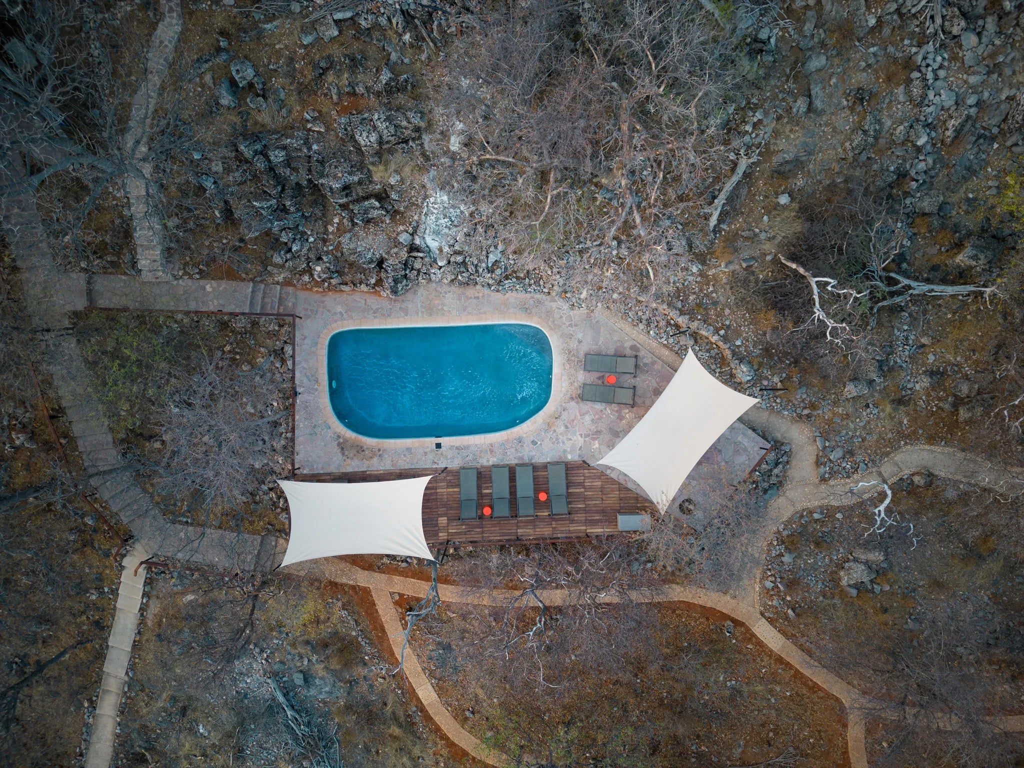 Ongava Lodge pool at Ongava Lodge, Ongava Private Game Reserve, Namibia.