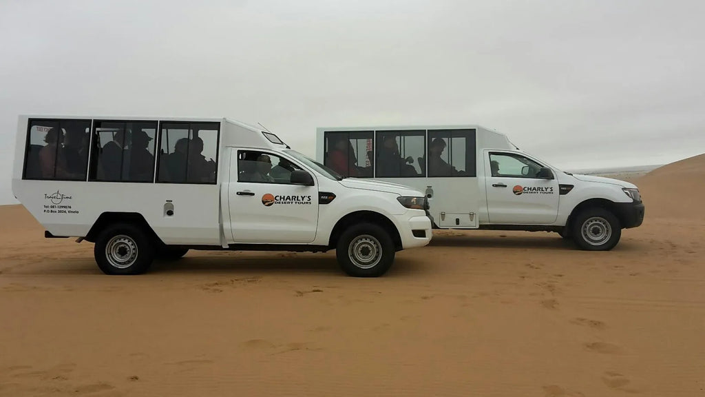 Custom build 9 seater vehicles at Charly's Desert Tours Living Dunes Experience, Swakopmund, Namibia.