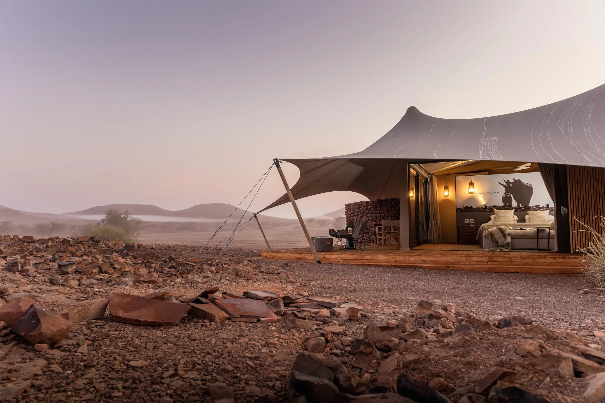 Wilderness Desert Rhino Camp at Wilderness Desert Rhino Camp, Palmwag, Namibia.