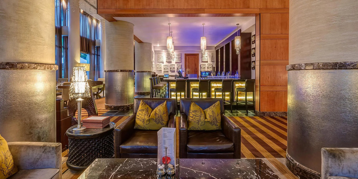 Hotel Bar area at InterContinental Johannesburg O.R. Tambo Airport, Johannesburg, South Africa.
