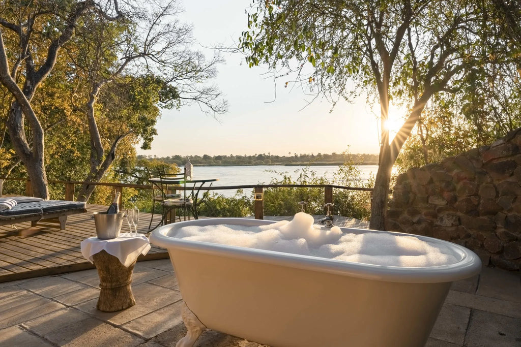 Bird House Outdoor Bath at Tongabezi Lodge, Victoria Falls (Zambia), Zambia.