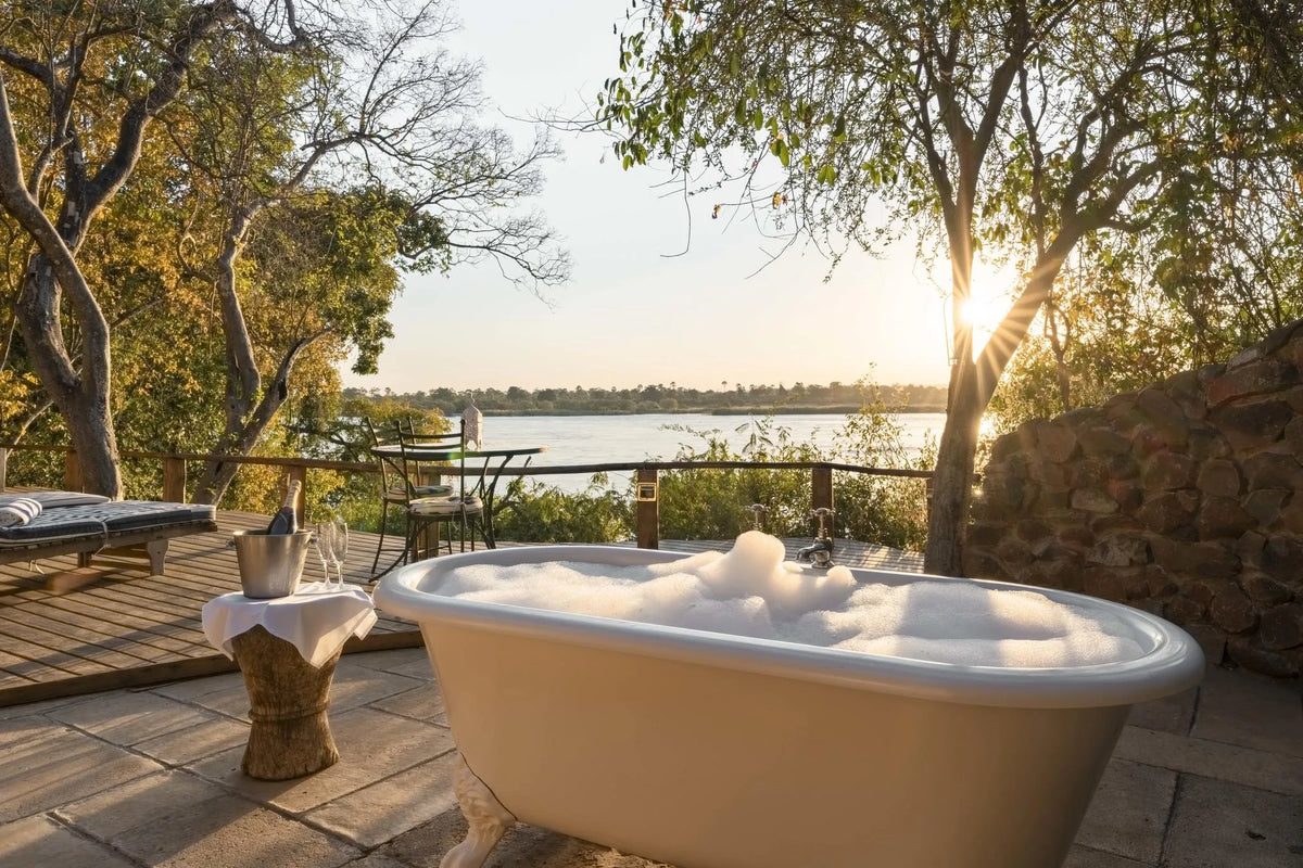 Bird House Outdoor Bath at Tongabezi Lodge, Victoria Falls (Zambia), Zambia.