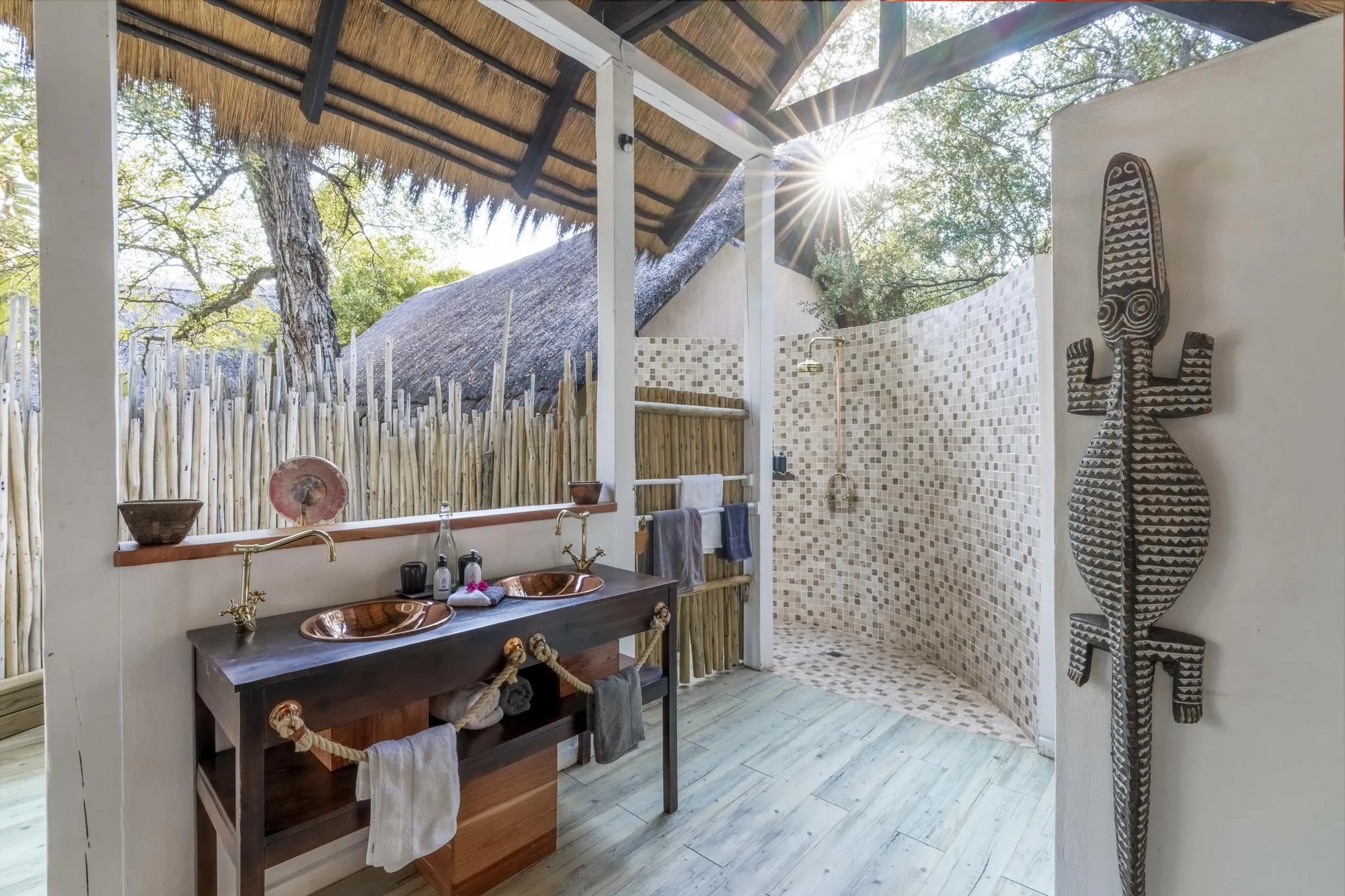Garden Cottage Bathroom at Tongabezi Lodge, Victoria Falls (Zambia), Zambia.