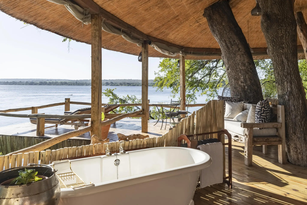 The Tree House Bath & Views at Tongabezi Lodge, Victoria Falls (Zambia), Zambia.