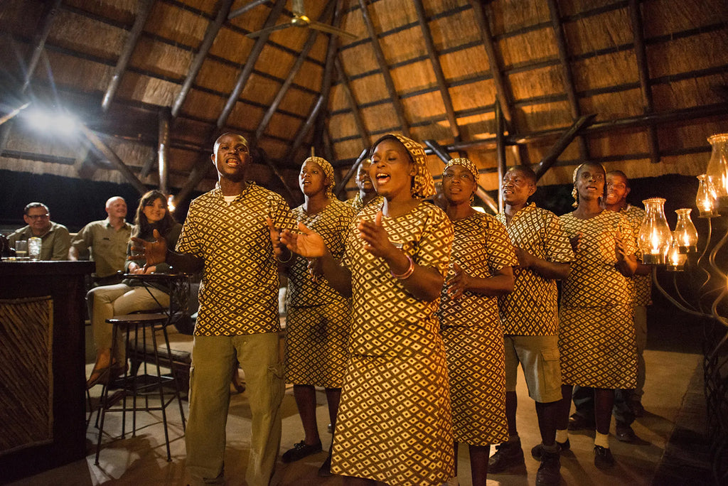 Chiawa Camp choir - better than any dinner bell! at Chiawa Safaris - Chiawa Camp, Lower Zambezi, Zambia.
