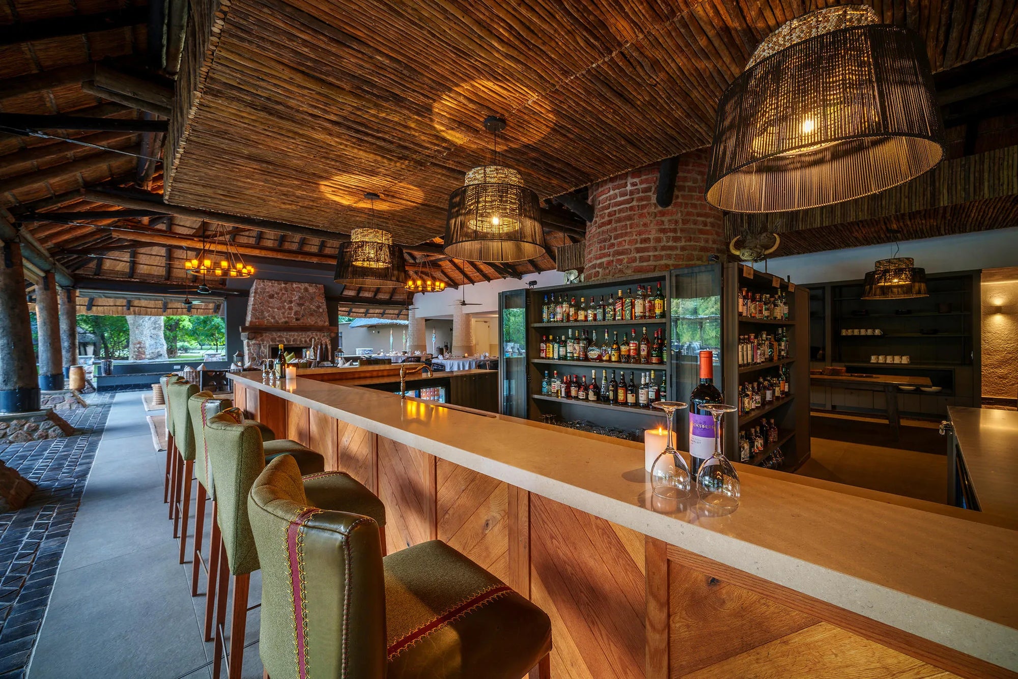 Mfuwe Lodge bar at Mfuwe Lodge, South Luangwa National Park, Zambia.
