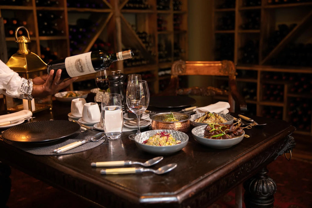 Zarafa Camp - Dinner in the wine cellar at Zarafa Camp, Selinda Reserve, Botswana.