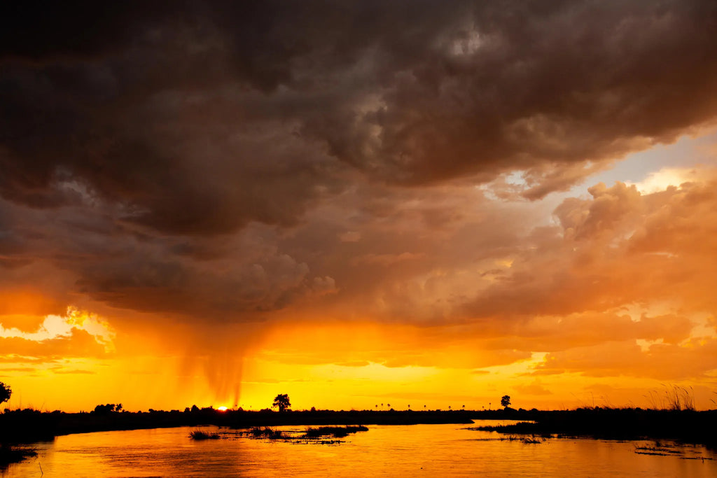 Duba Plains Sunset at Duba Plains Camp, Duba Plains Private Reserve, Botswana.