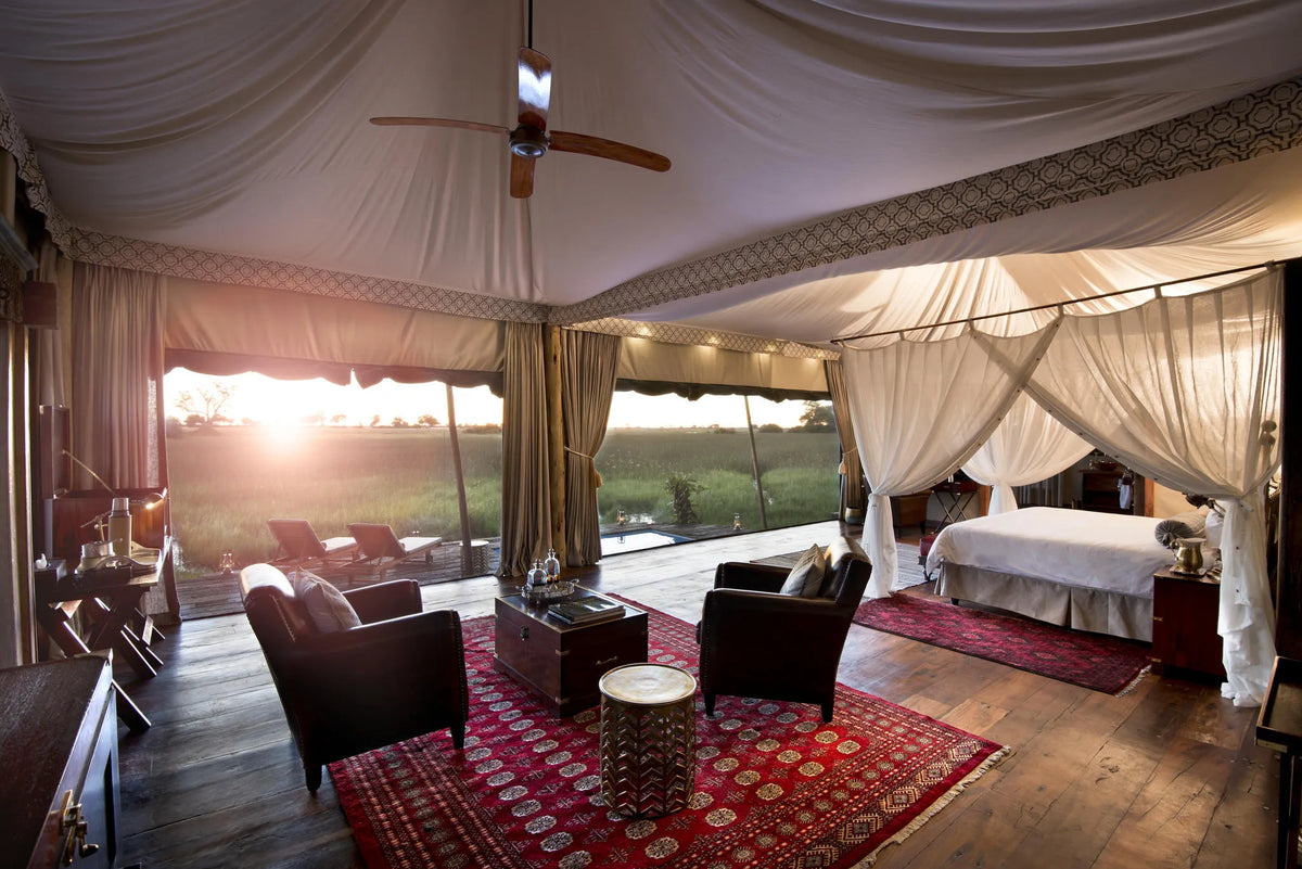 Duba Plains Bedroom at Duba Plains Camp, Duba Plains Private Reserve, Botswana.