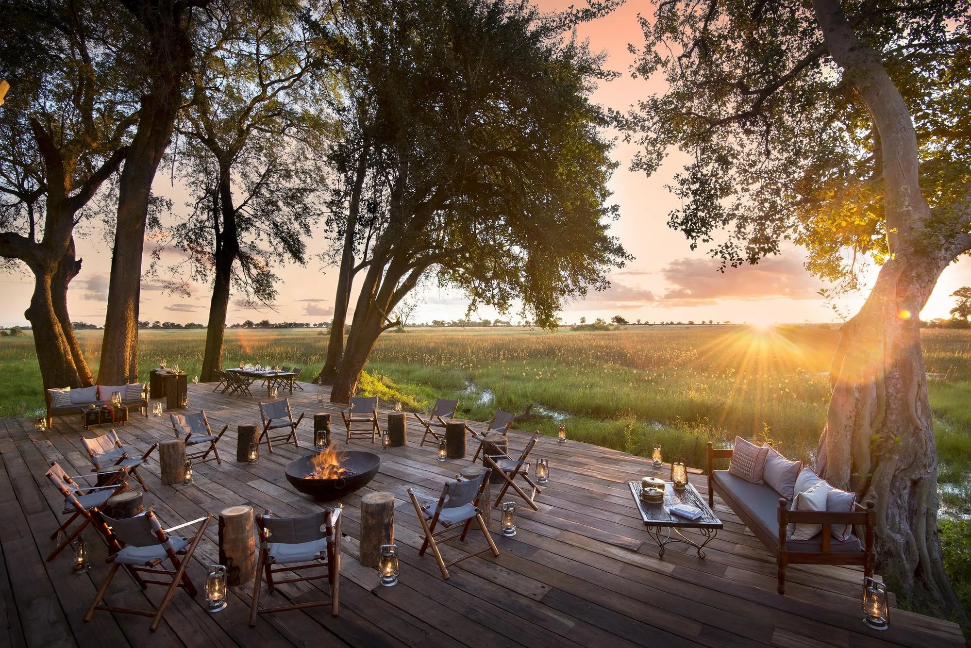 Duba Plains Main Deck at Duba Plains Camp, Duba Plains Private Reserve, Botswana.