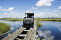 Crossing the Bridge at Duba Plains Camp, Duba Plains Private Reserve, Botswana.