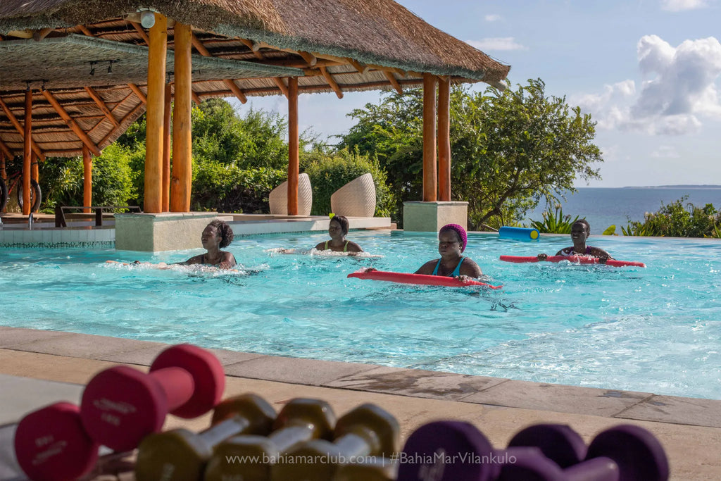 Aquafitness class at Bahia Mar Boutique Hotel, Vilankulos, Mozambique.