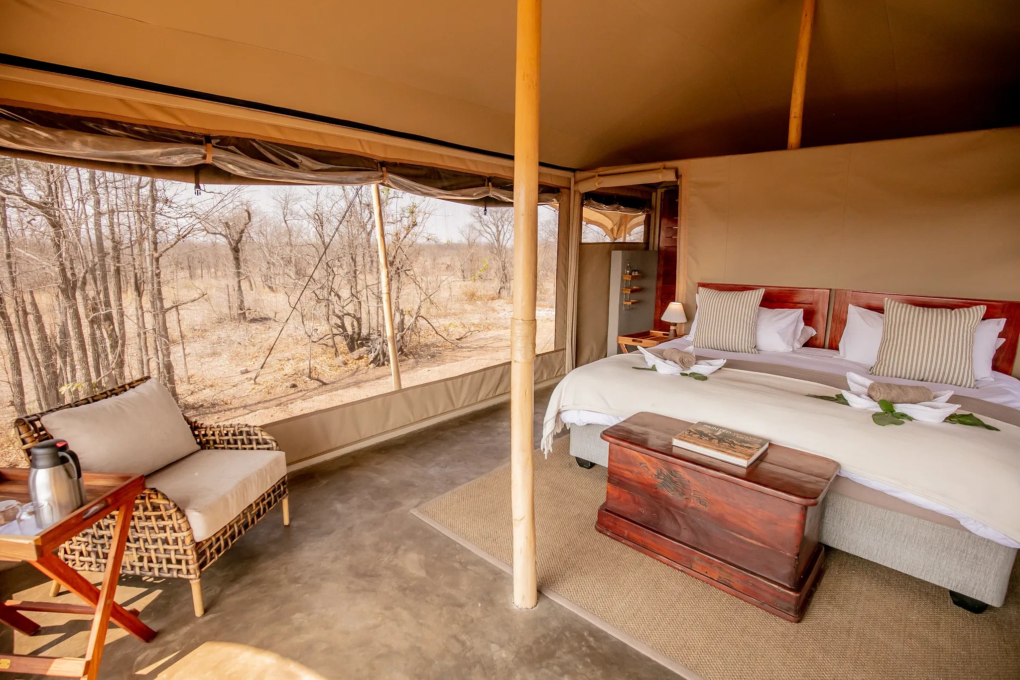Guest Room Interior at Camp Chitubu, Western Hwange National Park, Zimbabwe.