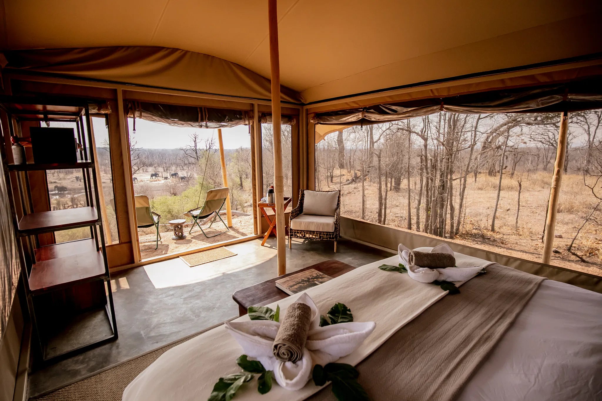 Guest Room Views at Camp Chitubu, Western Hwange National Park, Zimbabwe.