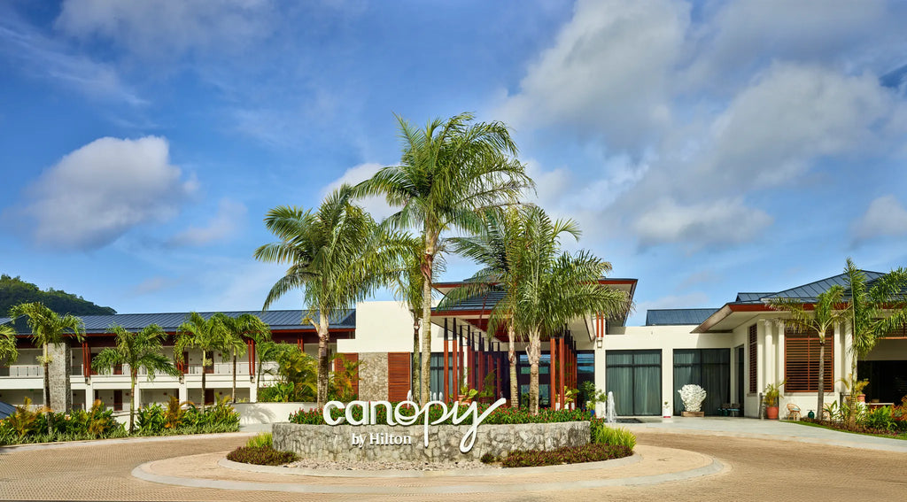 Canopy by Hilton Entrance at Canopy by Hilton Seychelles Resort, Mahe Island, Seychelles.