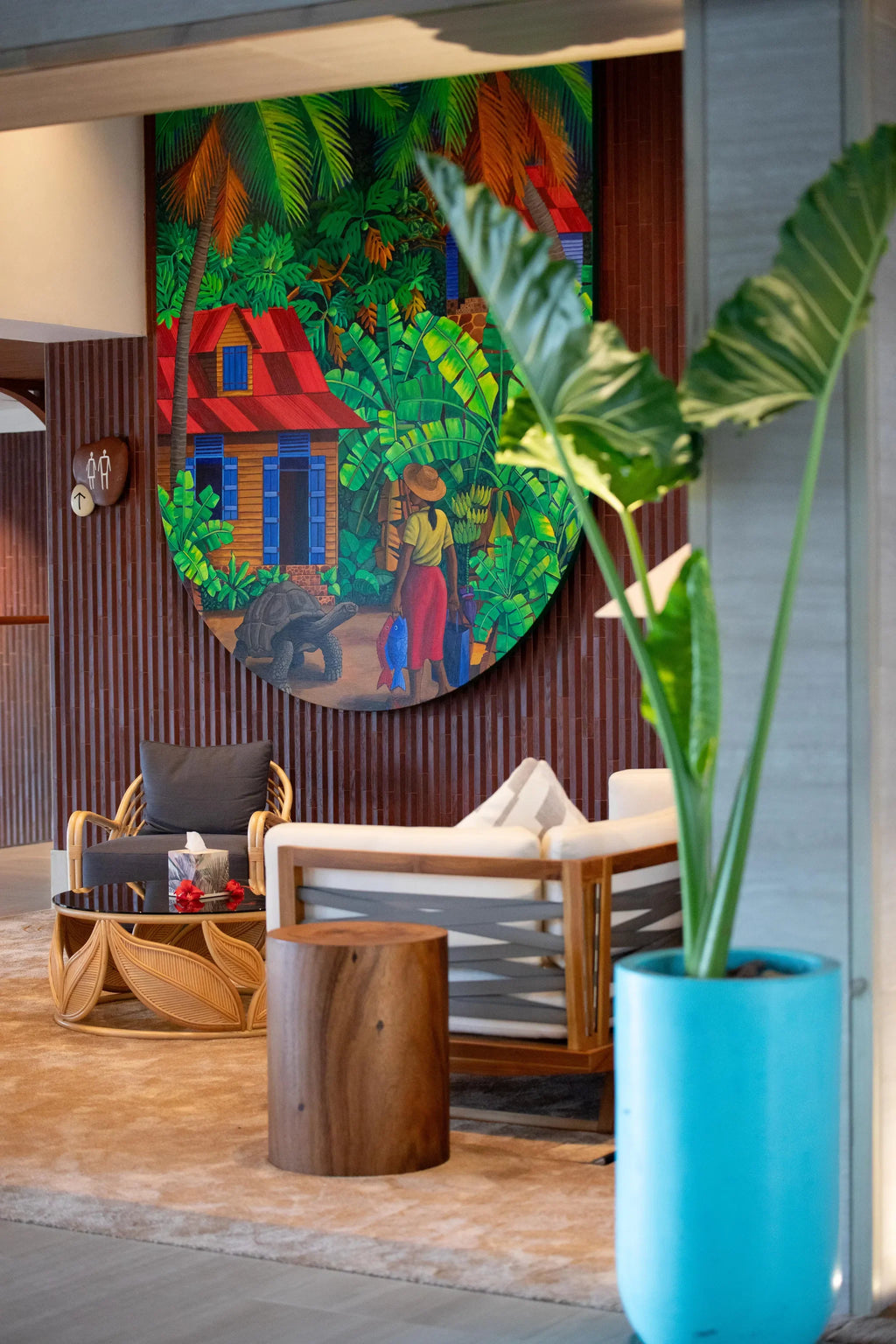 Lobby area at Canopy by Hilton Seychelles Resort, Mahe Island, Seychelles.