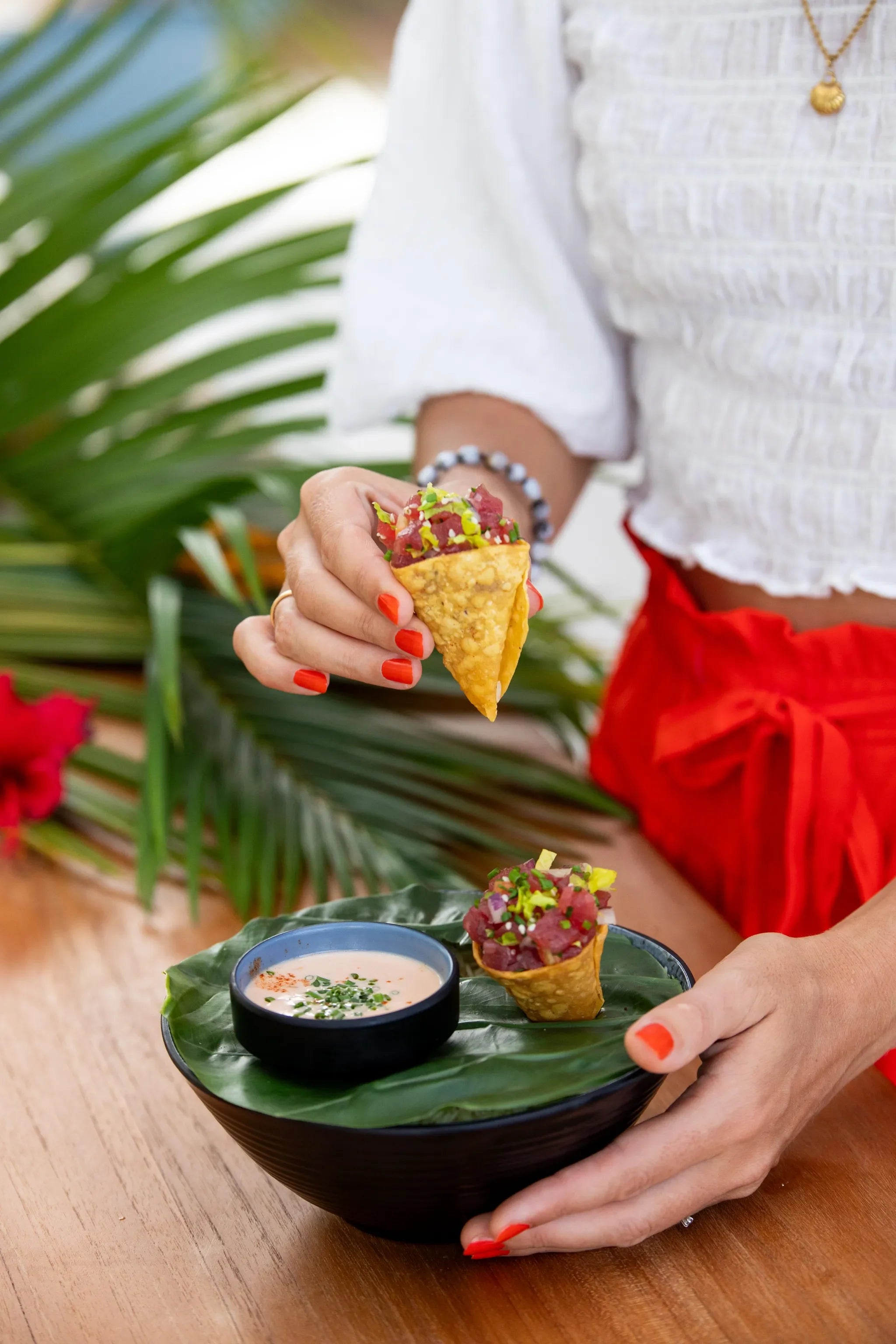 Tuna Tacos at Canopy by Hilton Seychelles Resort, Mahe Island, Seychelles.