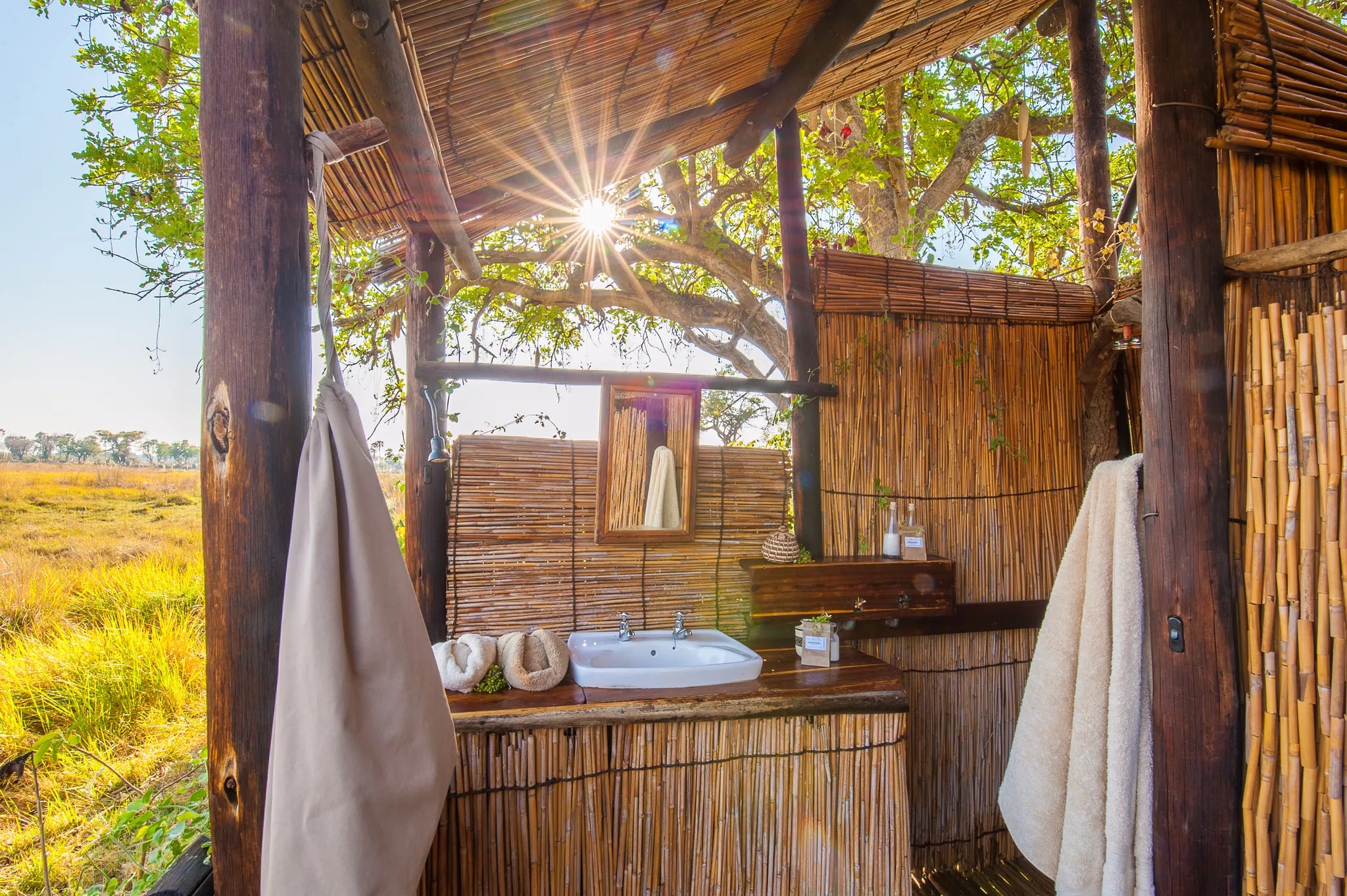 Delta Camp Accommodation Bathroom at Delta Camp, Moremi Game Reserve, Botswana.