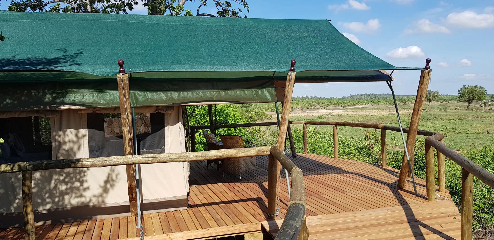Tent Deck at Deteema Springs Camp, Western Hwange National Park, Zimbabwe.