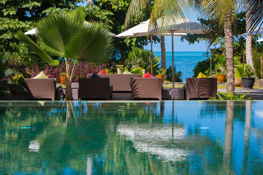 Dhevatara Pool at Dhevatara Beach Hotel, Praslin Island, Seychelles.