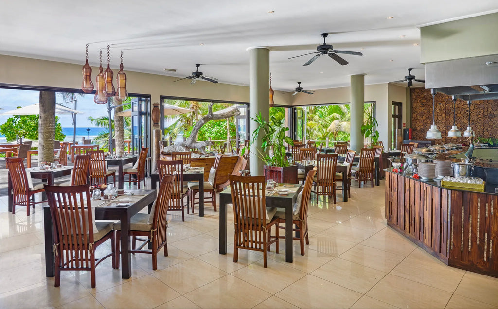 Les Palms Restaurant at DoubleTree by Hilton Seychelles Allamanda Resort and Spa, Mahe Island, Seychelles.