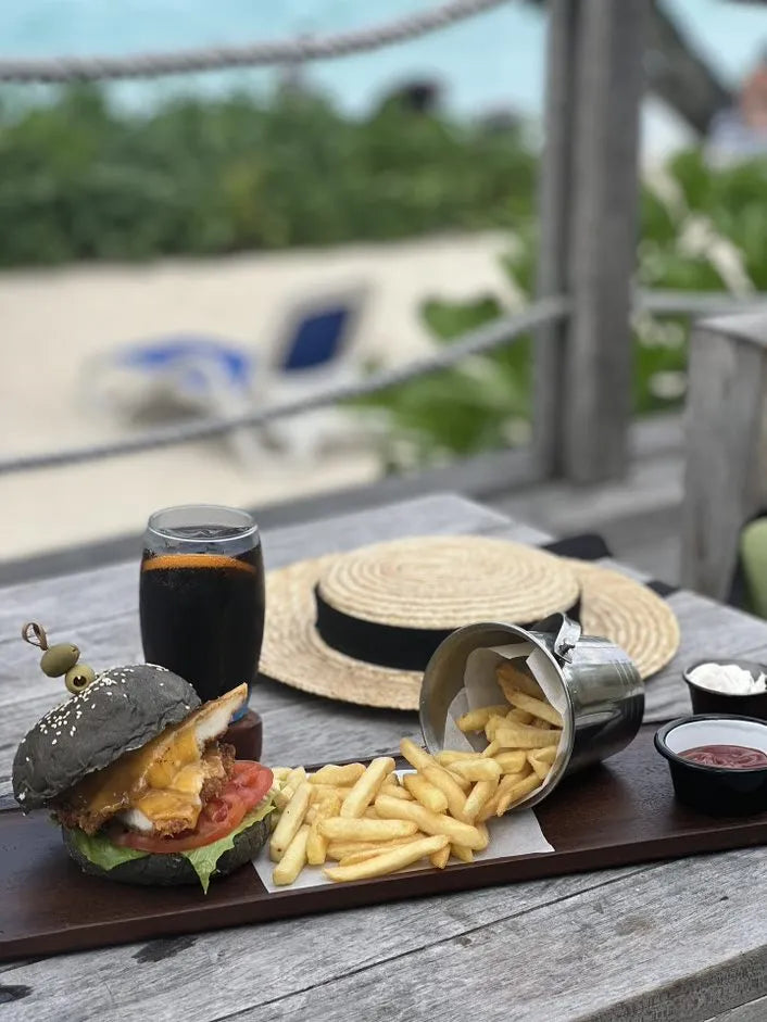 Burger moment at DoubleTree by Hilton Seychelles Allamanda Resort and Spa, Mahe Island, Seychelles.
