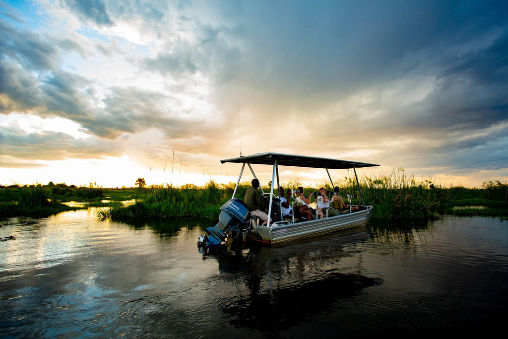 Duba Plains Boat at Duba Plains Camp, Duba Plains Private Reserve, Botswana.