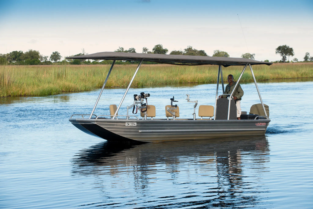 Duba Plains Photographic Boat at Duba Plains Camp, Duba Plains Private Reserve, Botswana.