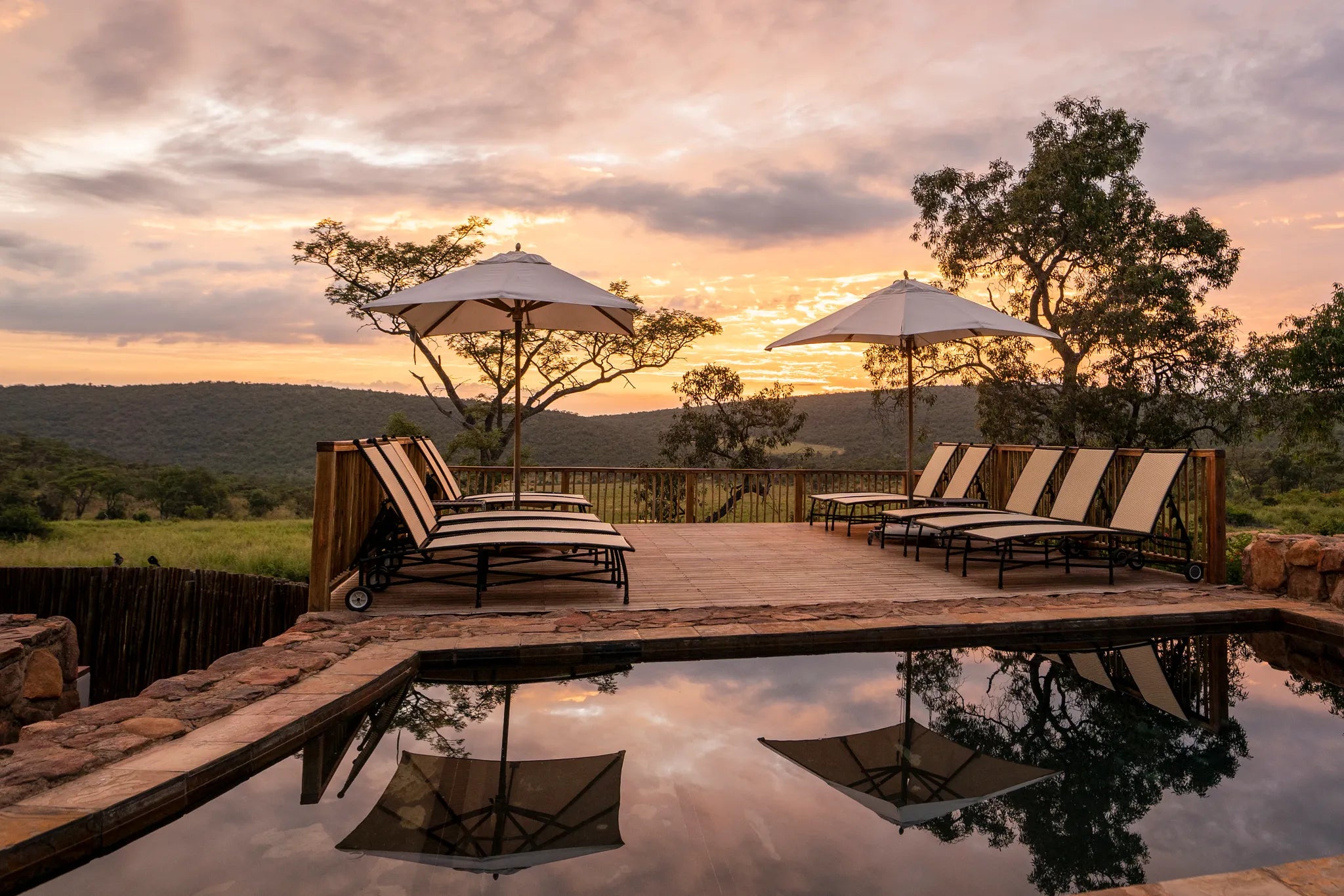 Swimming Pool Deck at Ekuthuleni Lodge, Welgevonden Game Reserve, South Africa.