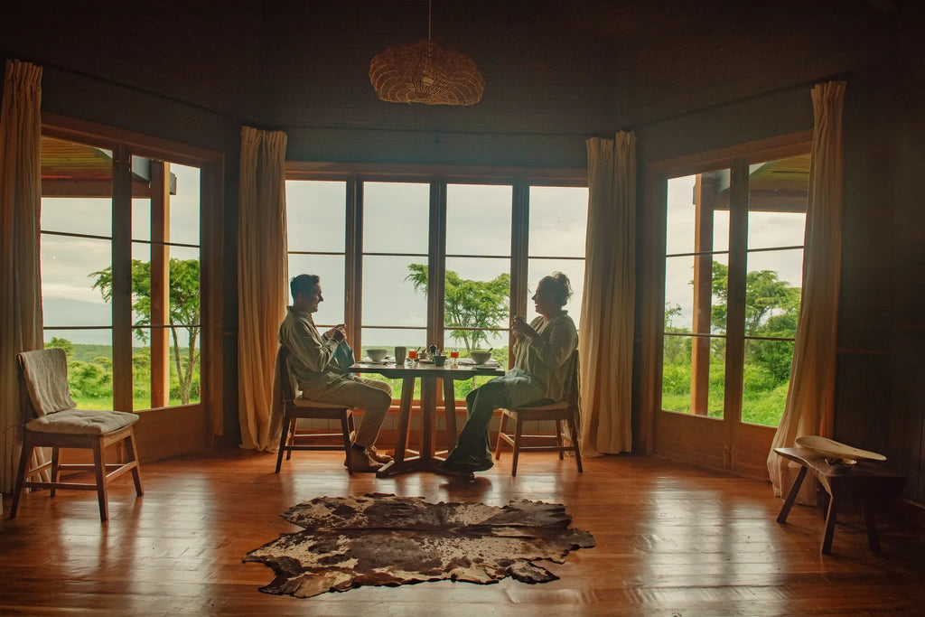 Breakfast with a view in the Entamanu mess at Entamanu Ngorongoro, Ngorongoro Crater, Tanzania.