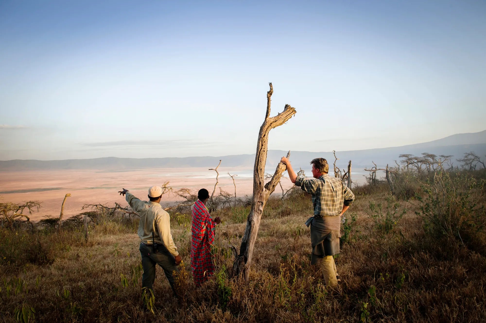 Walking on the Crater rim at Entamanu Ngorongoro, Ngorongoro Crater, Tanzania.