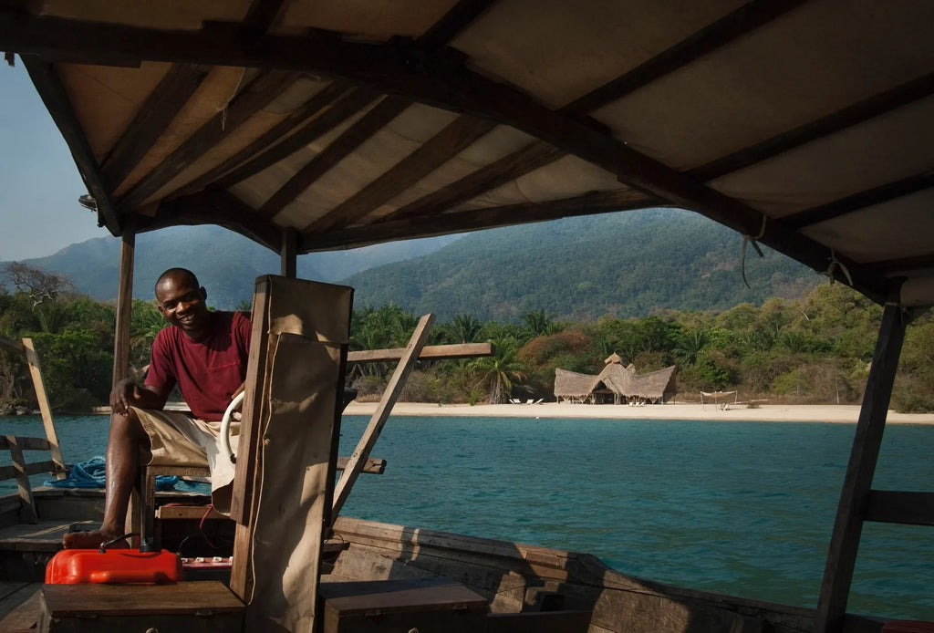Arrive by dhow at Greystoke, Mahale, Mahale Mountain National Park, Tanzania.
