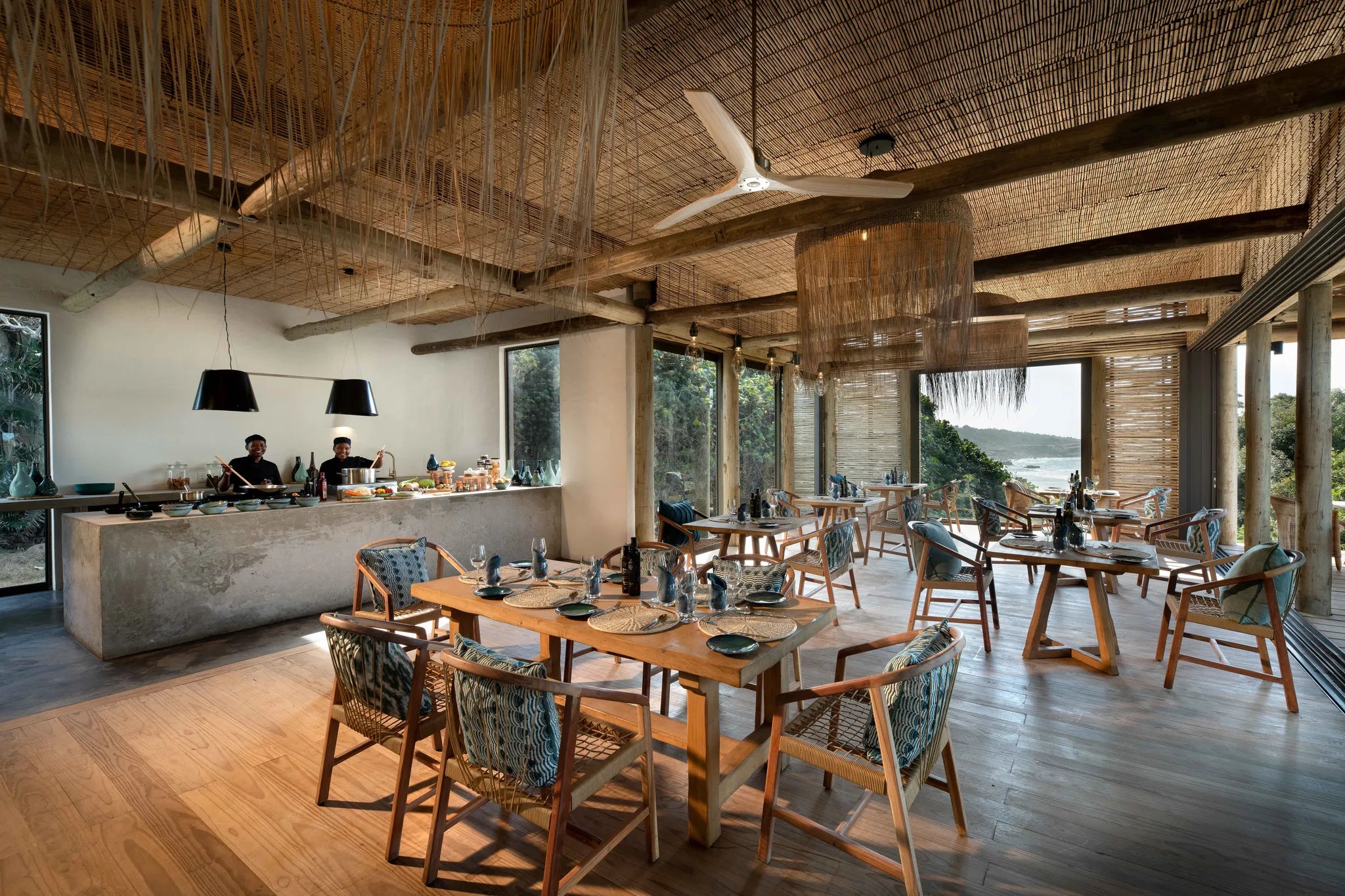 Dining area at GweGwe Beach Lodge, The Wild Coast, South Africa.