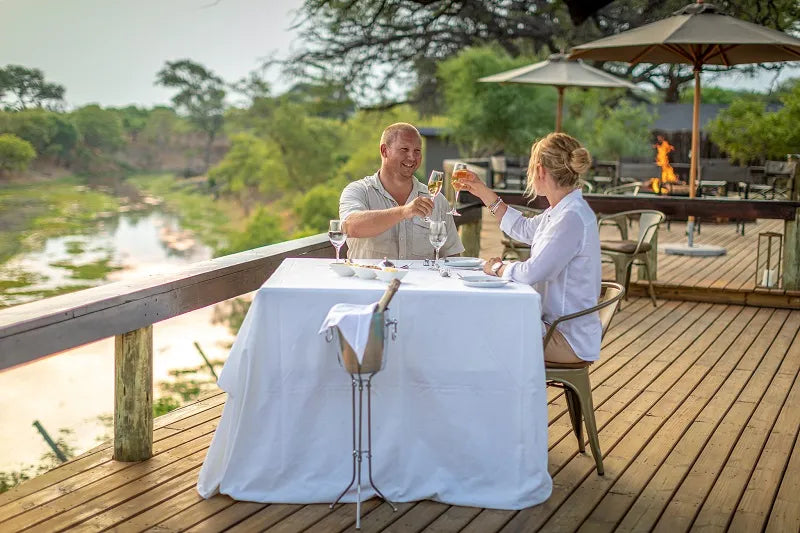 Outside dining area at Hideaways Mogotlho Safari Lodge, Khwai River, Khwai, Botswana.