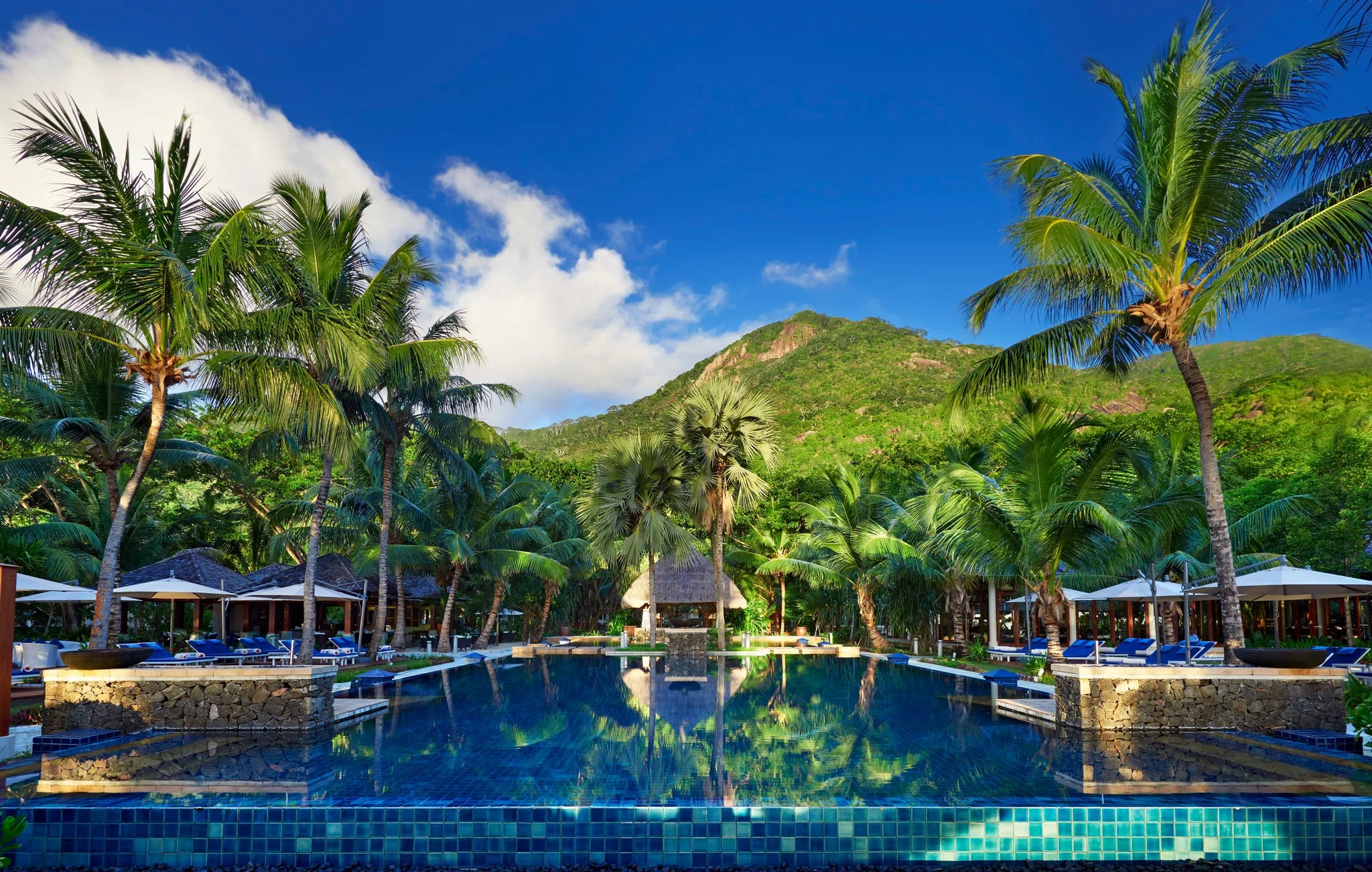 Swimming Pool at Hilton Seychelles Labriz Resort & Spa, Silhouette Island, Seychelles.