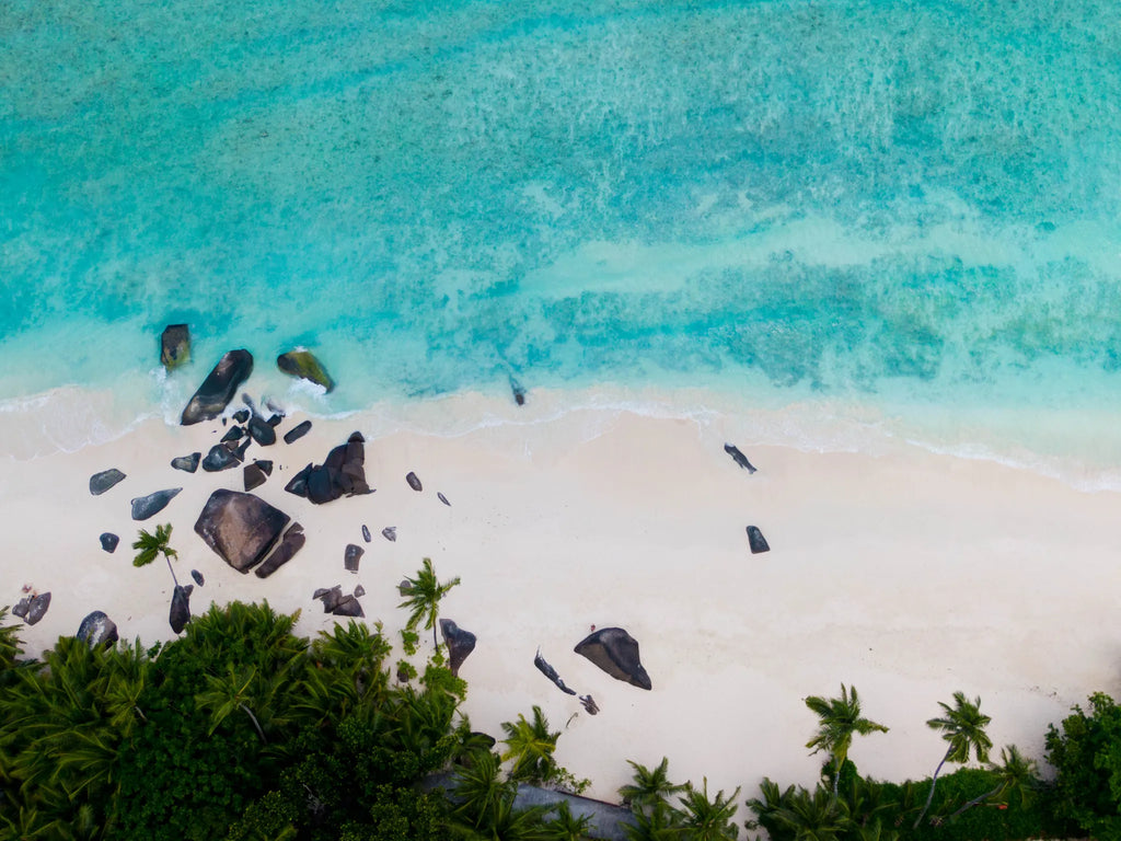 Resort beach at Hilton Seychelles Labriz Resort & Spa, Silhouette Island, Seychelles.