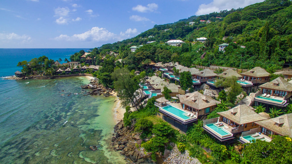 Villas with swimming pool at Hilton Seychelles Northolme Resort & Spa, Mahe Island, Seychelles.
