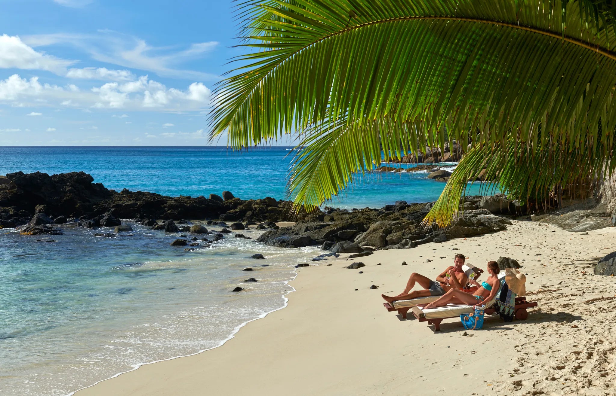 The beach at Hilton Seychelles Northolme Resort & Spa, Mahe Island, Seychelles.